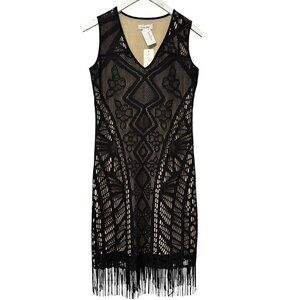NEIMAN MARCUS 5 Twelve Dress Small Fringe Flapper Black Lace NWT